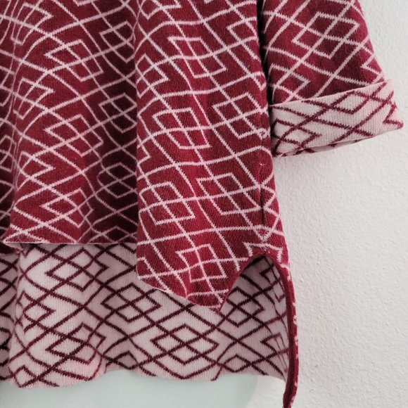 Anthropologie MOTH Maroon Ivory 3/4 Sleeve Alpaca Viscose Retro Geo Sweater Sz S - Picture 4 of 12